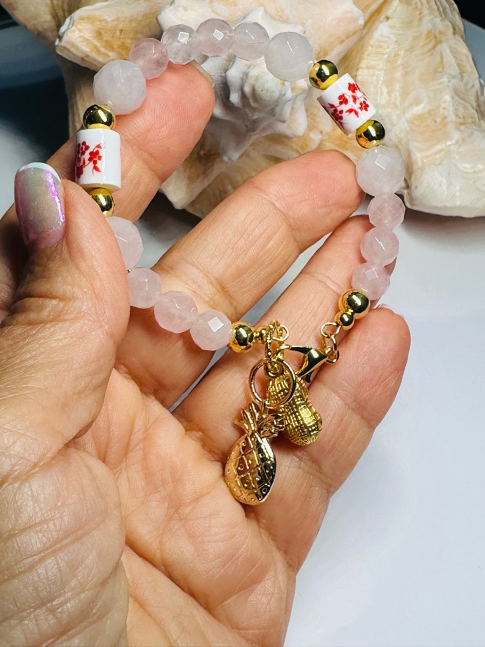 Natural Rose Quartz Beads Bracelet - Picture 10 of 11